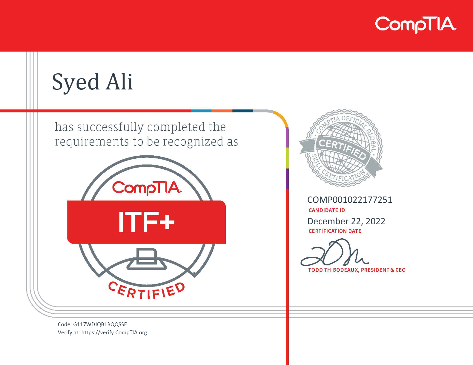 CompTIA ITF+ Certificate
